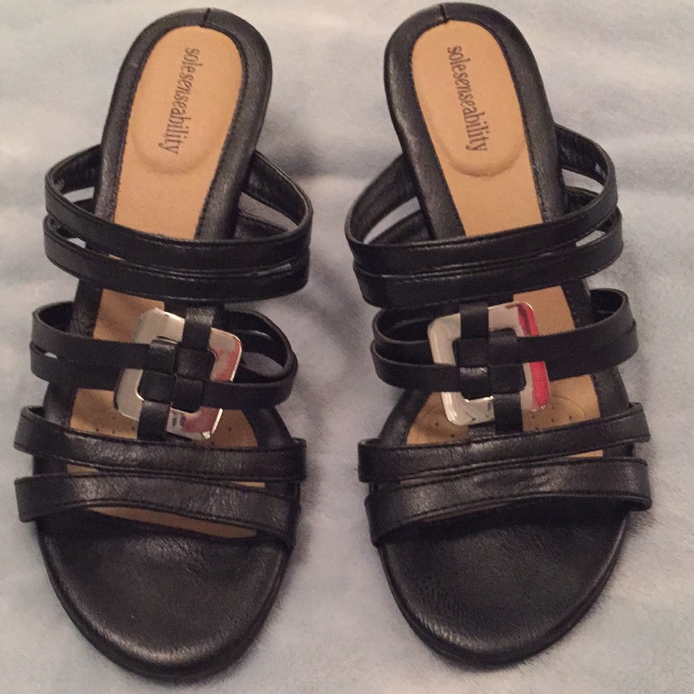 Black strappy mule